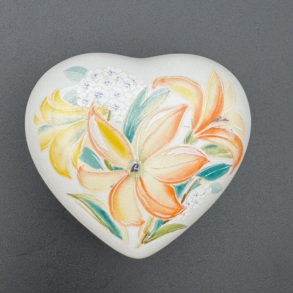 Mini Otagiri Flora Heart Trinket Box Kimiko Ikeda Floral Ceramic Japan Gold Trim